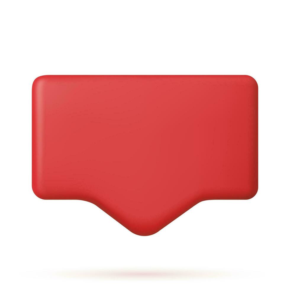 Blank red speech bubble pin isolated on white background 3D rendering. . Social network communication concept. Vector illustration