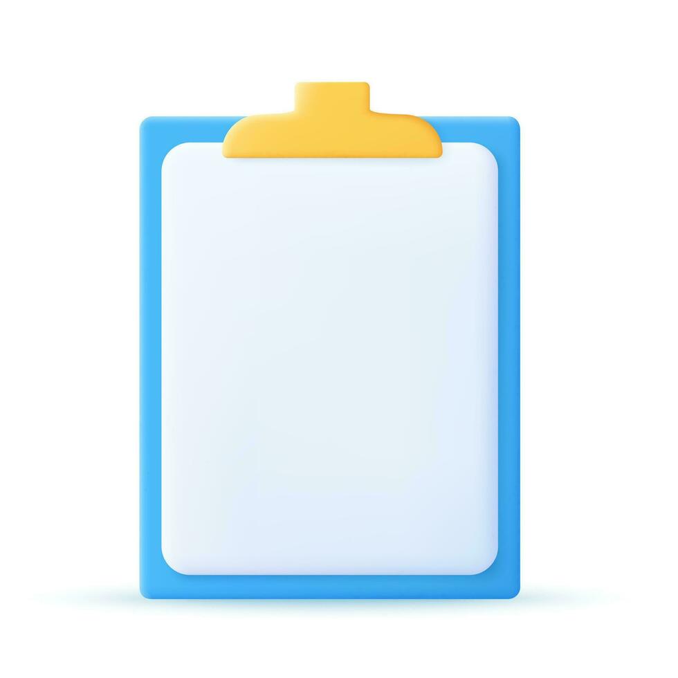 clipboard with blank white paper. White volumetric sheet of paper . 3d rendering icon isolated template. Vector illustration