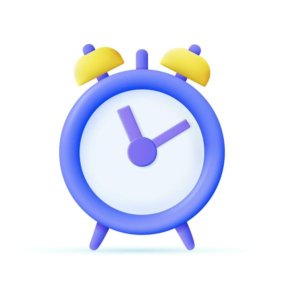 3d redondo campana alarma reloj icono en blanco antecedentes. dibujos animados mínimo estilo. cronometraje , medición de tiempo, hora administración y fecha límite concepto. 3d representación. vector ilustración