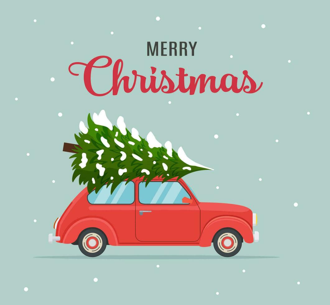 Navidad tarjeta o póster diseño con retro rojo con Navidad árbol en tablero. modelo para nuevo año fiesta o evento invitación o volantes. vector ilustración en plano estilo