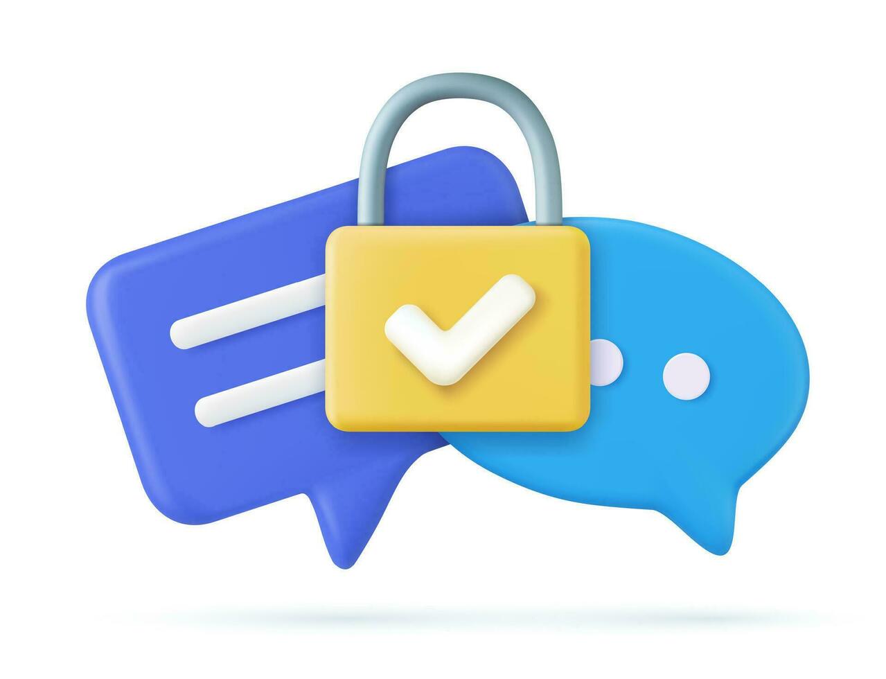 3d Chat bubble rendering. 3d Chatting, message box. private chat data protection secured with locked padlock and check mark icon. Social network communication concept. Vector illustration