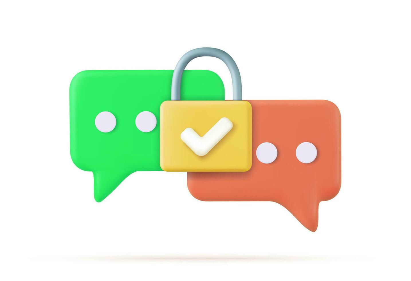 3d Chat bubble rendering. 3d Chatting, message box. private chat data protection secured with locked padlock and check mark icon. Social network communication concept. Vector illustration