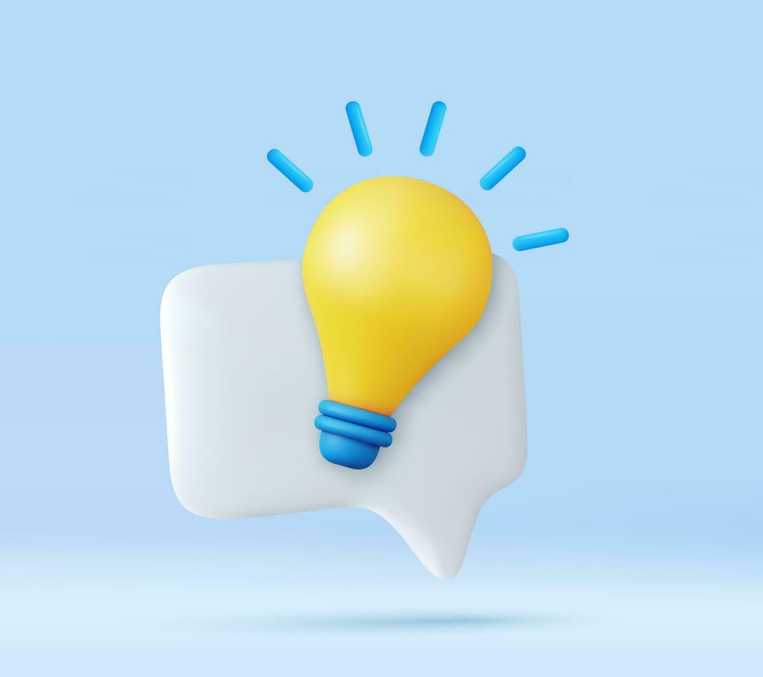 3D trendy cartoon style light bulb icon. vector