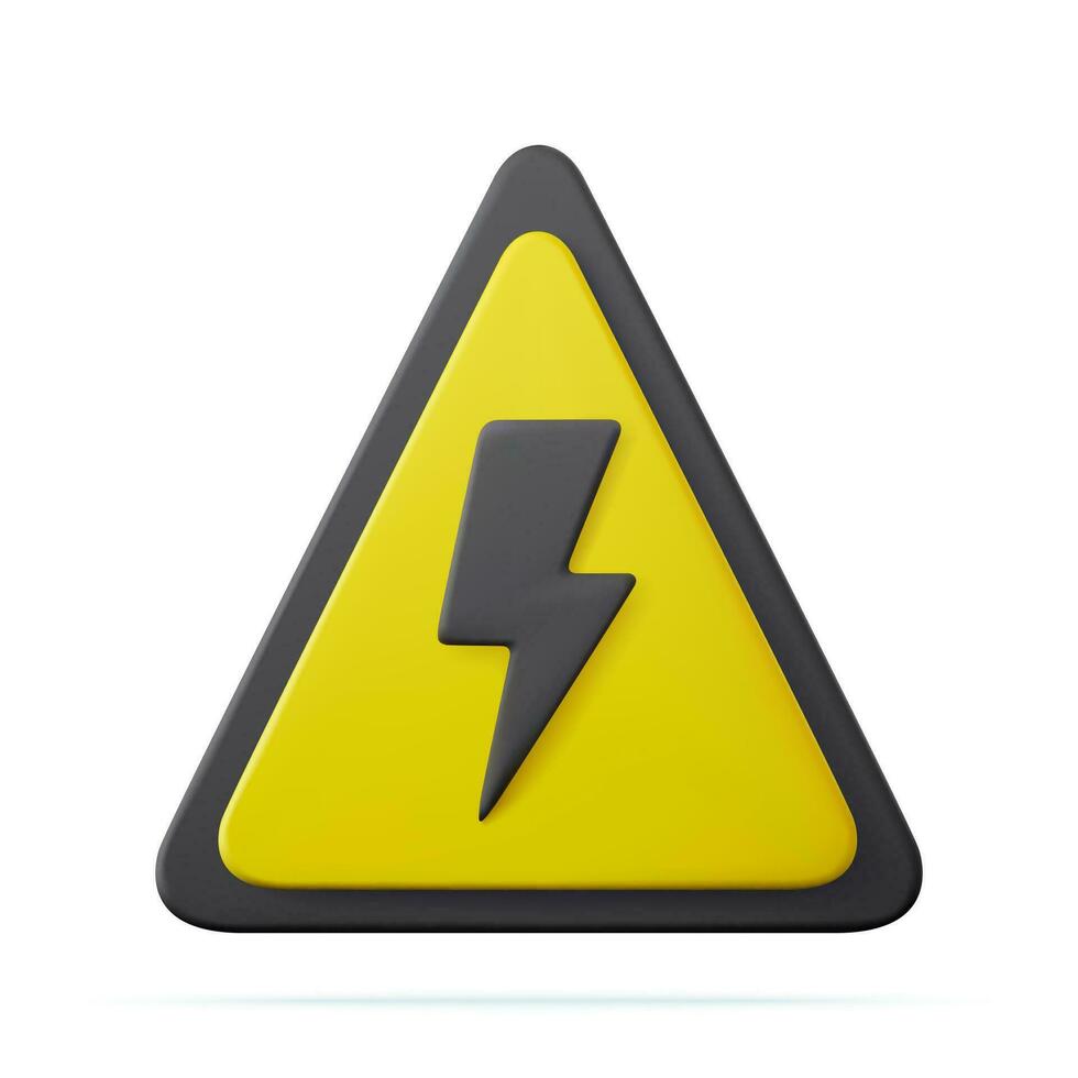 3d High voltage icon, danger. Electric hazard sign with lighting or thunder icon in yellow triangle. caution and danger warning symbol, shock hazard mark. 3d rendering. Vector illustration