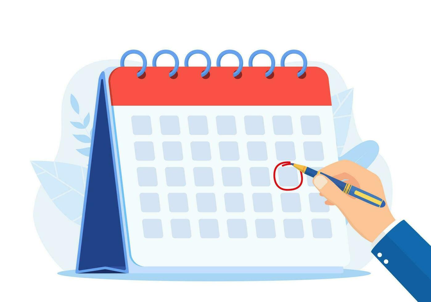 calendario fecha encerrado en un círculo de mano hombre. encerrado en un círculo cita de calendario fecha de marcador. marca fiesta en el calendario. calendario de plan fecha límite. vector ilustración en plano estilo