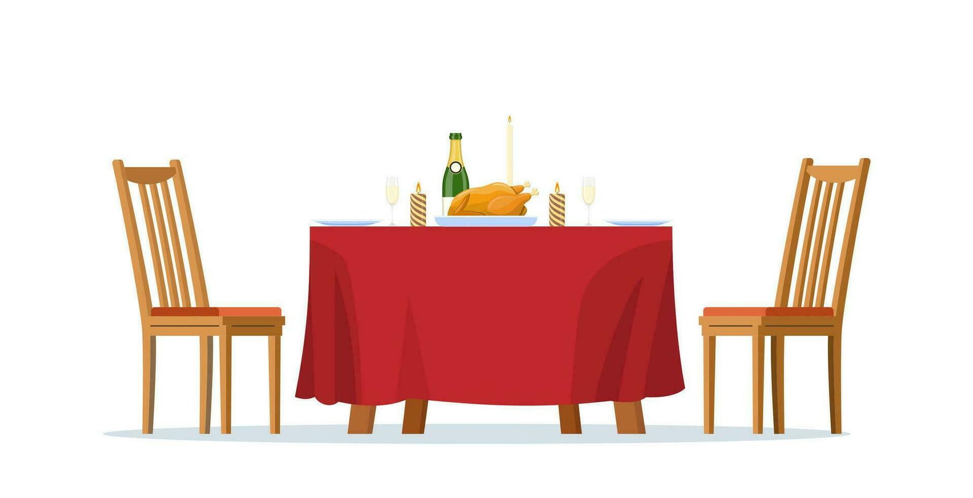 Navidad familia cena mesa. Navidad comida en el mesa. cocina o platos. Perfecto para nuevo año y Navidad saludo tarjeta, invitación, bandera póster. vector ilustración en plano estilo