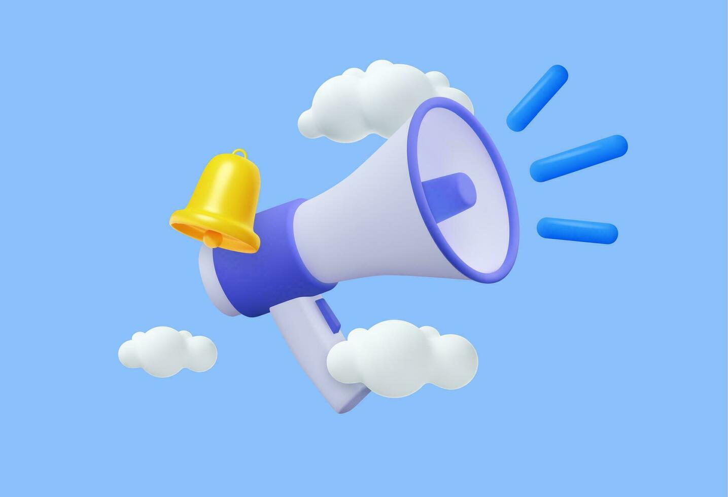 3D Cartoon Megaphone with Bell notification. Marketing time concept. Online news with loudspeaker. Social media promotion. 3d rendering. Vector illustration