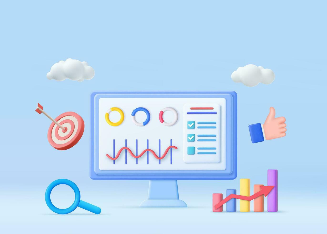 3D 3d Financial report chart, SEO Optimization, web analytics and seo marketing concept. 3d rendering. Vector illustration