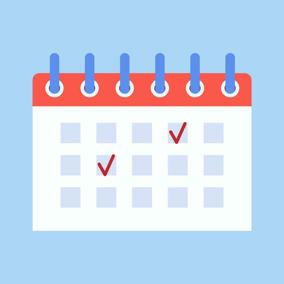 calendar reminder date spiral icon and check mark, style simple calendar. Mark the date, holiday, important day concepts. Vector illustration in flat style