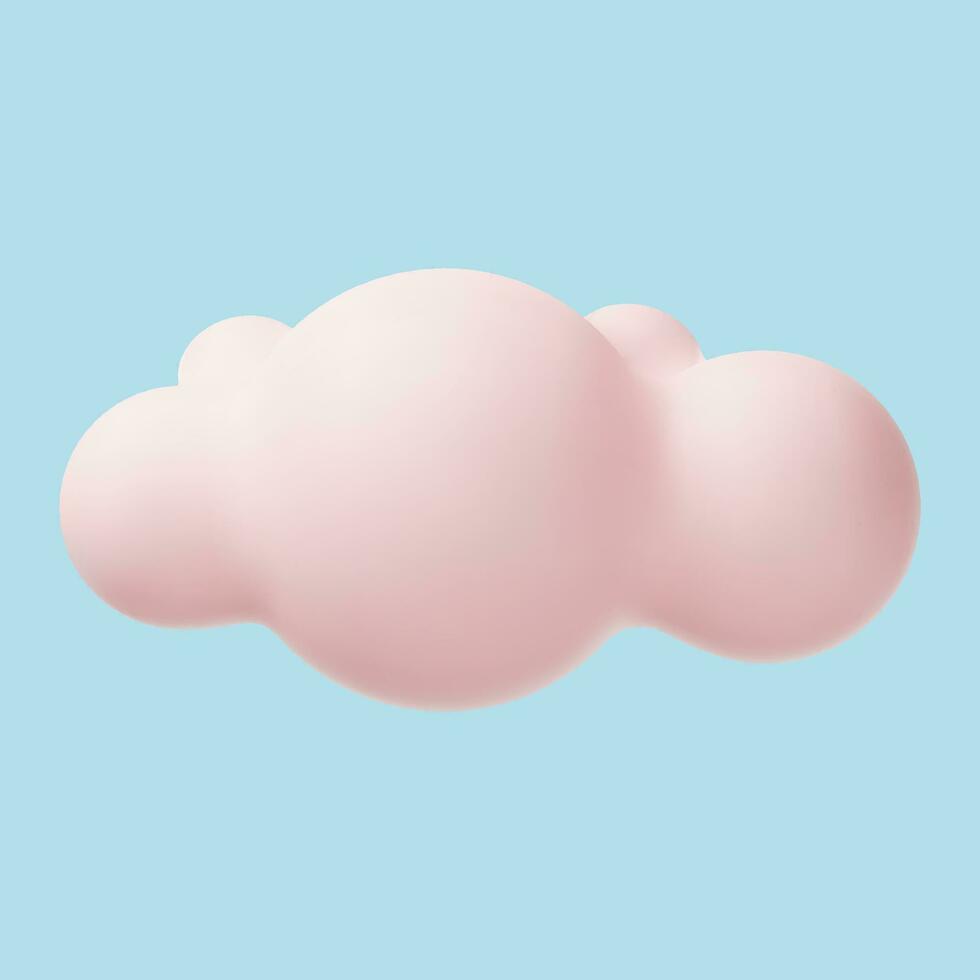 3d rosado realista sencillo nubes aislado en azul antecedentes. hacer suave redondo dibujos animados mullido nubes icono en el cielo. vector ilustración