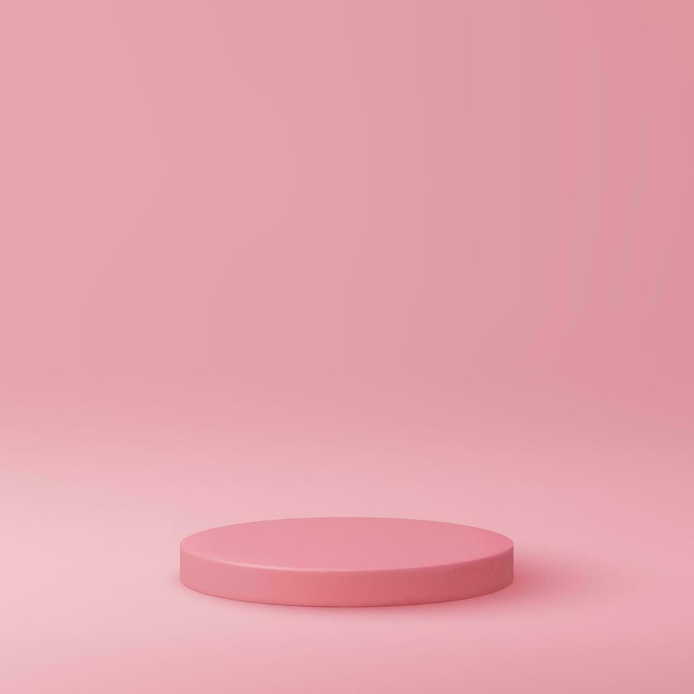 Abstract pink cylinder pedestal podium, pink empty room, rendering 3d shape, Product display presentation. Studio room concept. Vector illustration.