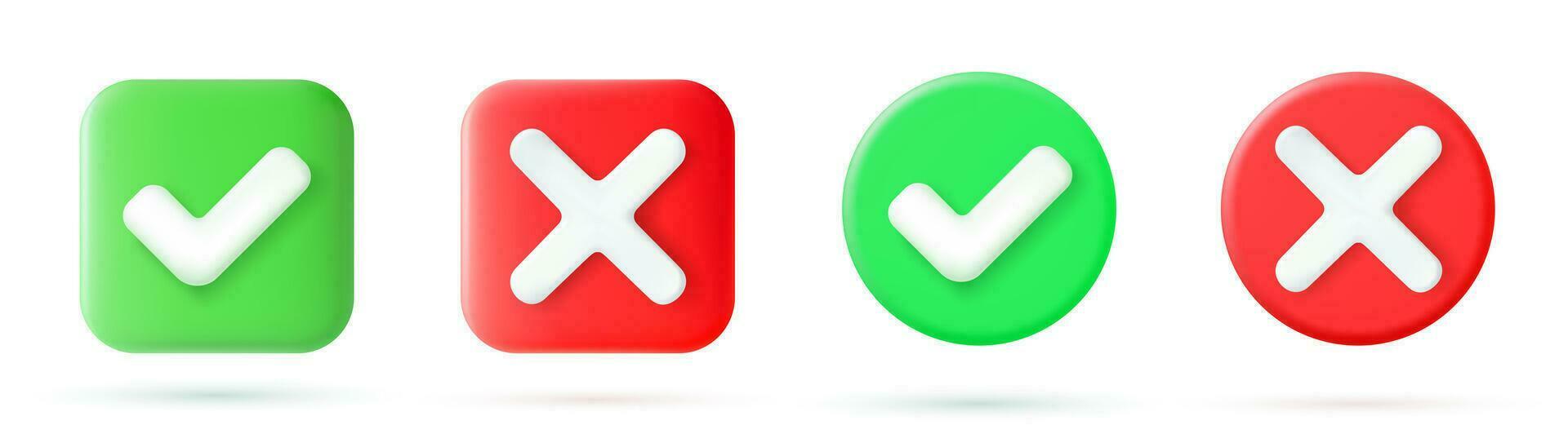 Green tick check mark and cross mark symbols vector