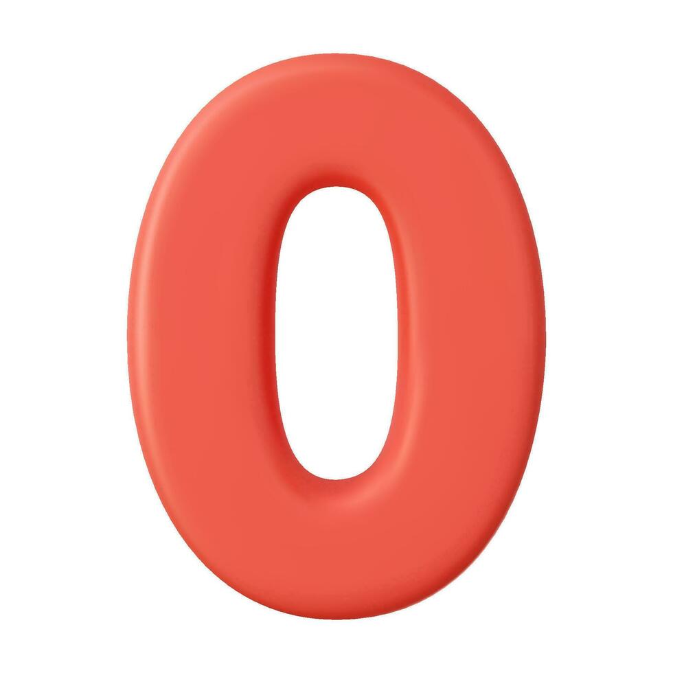 3d Number 0. Zero Number sign red color. Isolated on white background. 3d rendering. Vector illustration