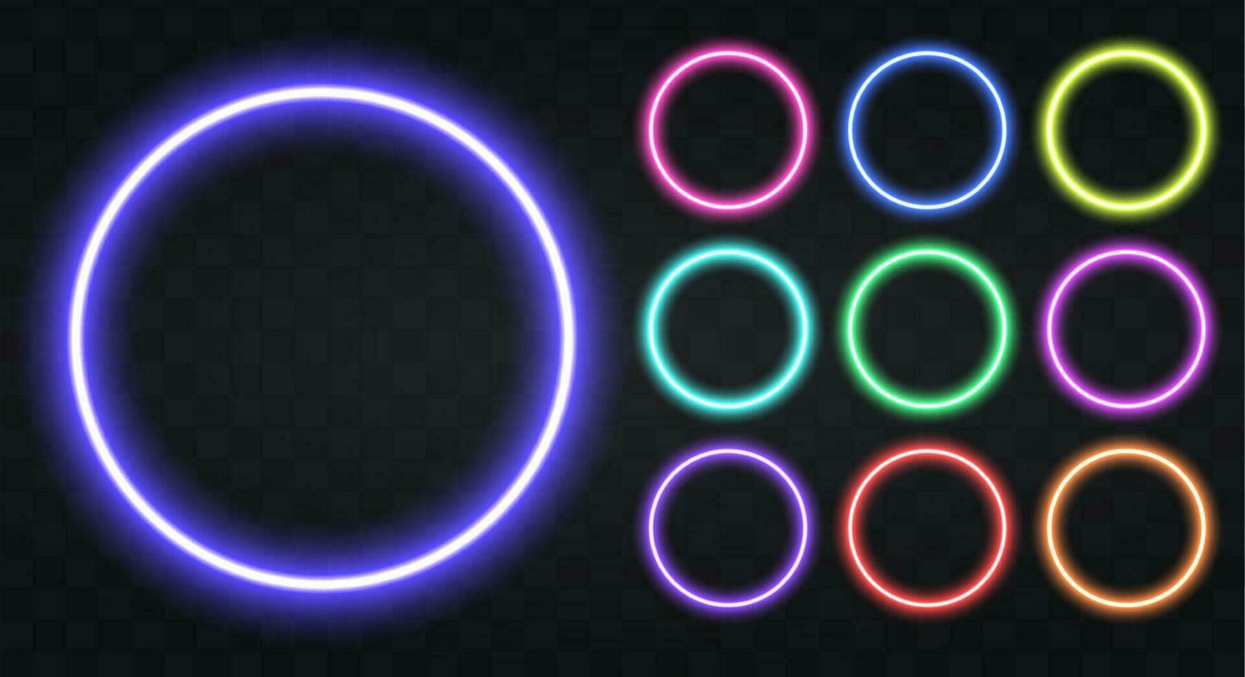 Neon circle Border with copy space. Templates set of Neon Frame. Geometric glow outline shape or laser glowing lines. Vector illustration.