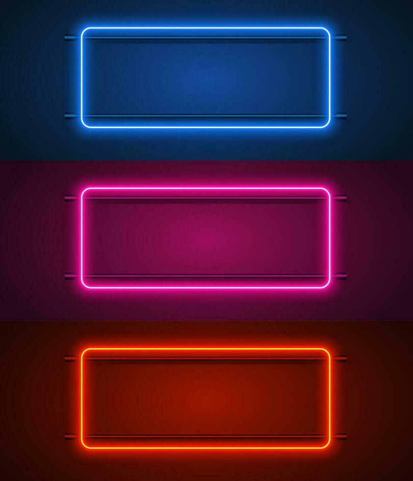 rounded rectangular neon frames . Set color. template design element in retro style. Vector illustration