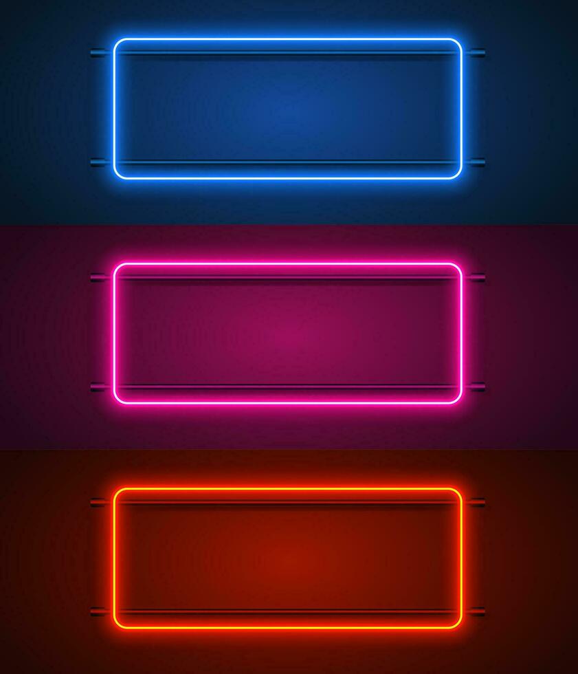 rounded rectangular neon frames . Set color. template design element in retro style. Vector illustration