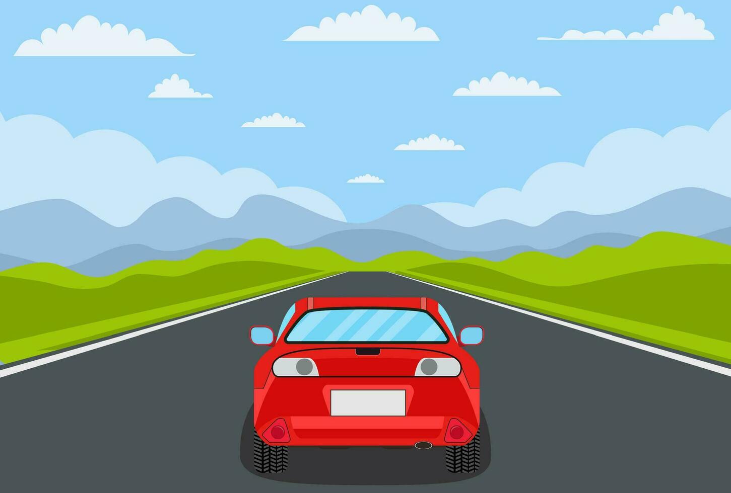 highway drive with beautiful landscape. Travel road car view. Road with car. highway with panoramic views vector illustration in flat design