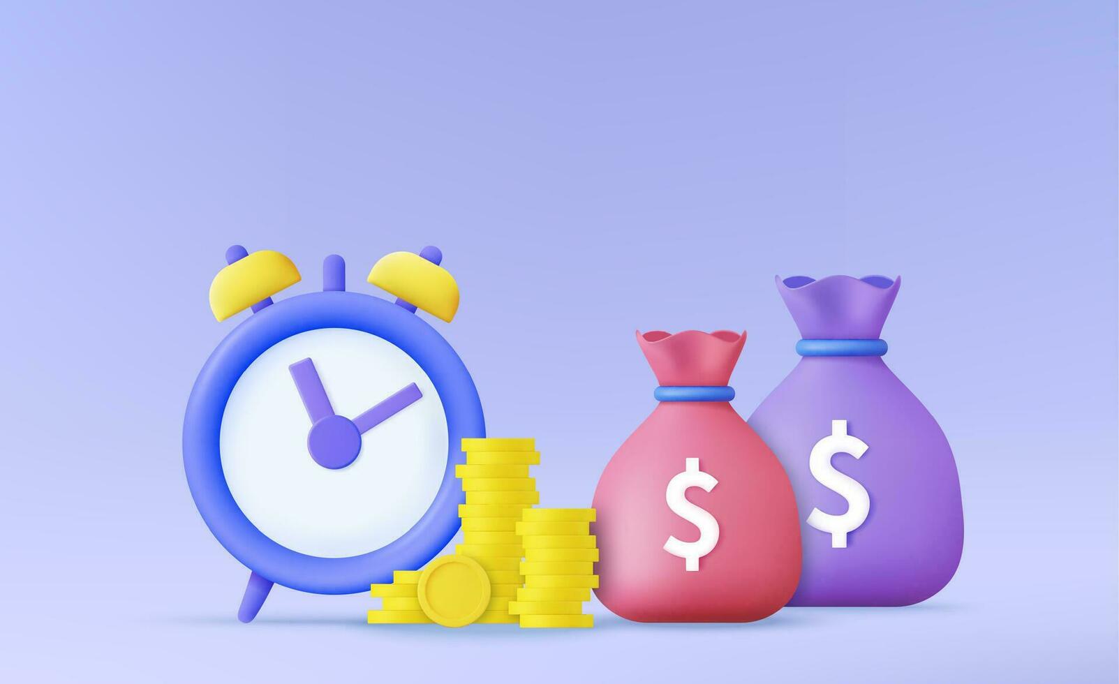 3d Time money inflation concept. Cash advance, provide money, financial period, annual payment, income growth, finance productivity, return on investment. 3d rendering. Vector illustration