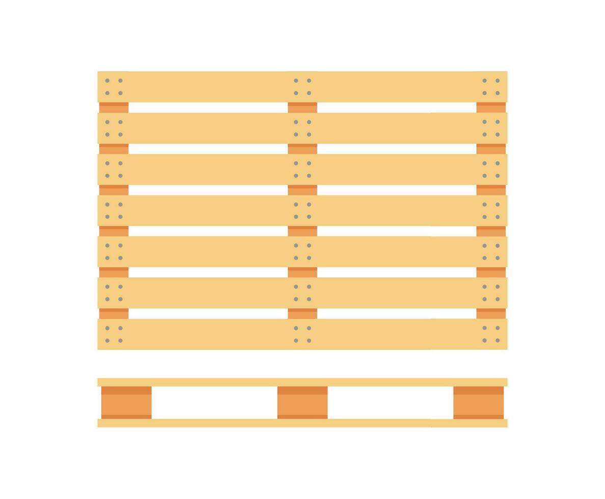 Wooden pallet icons. Cartoon wood pallet isolated on white. Top view, front and side view. Vector illustration in flat style