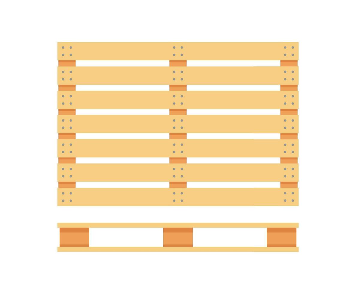 Wooden pallet icons. Cartoon wood pallet isolated on white. Top view, front and side view. Vector illustration in flat style