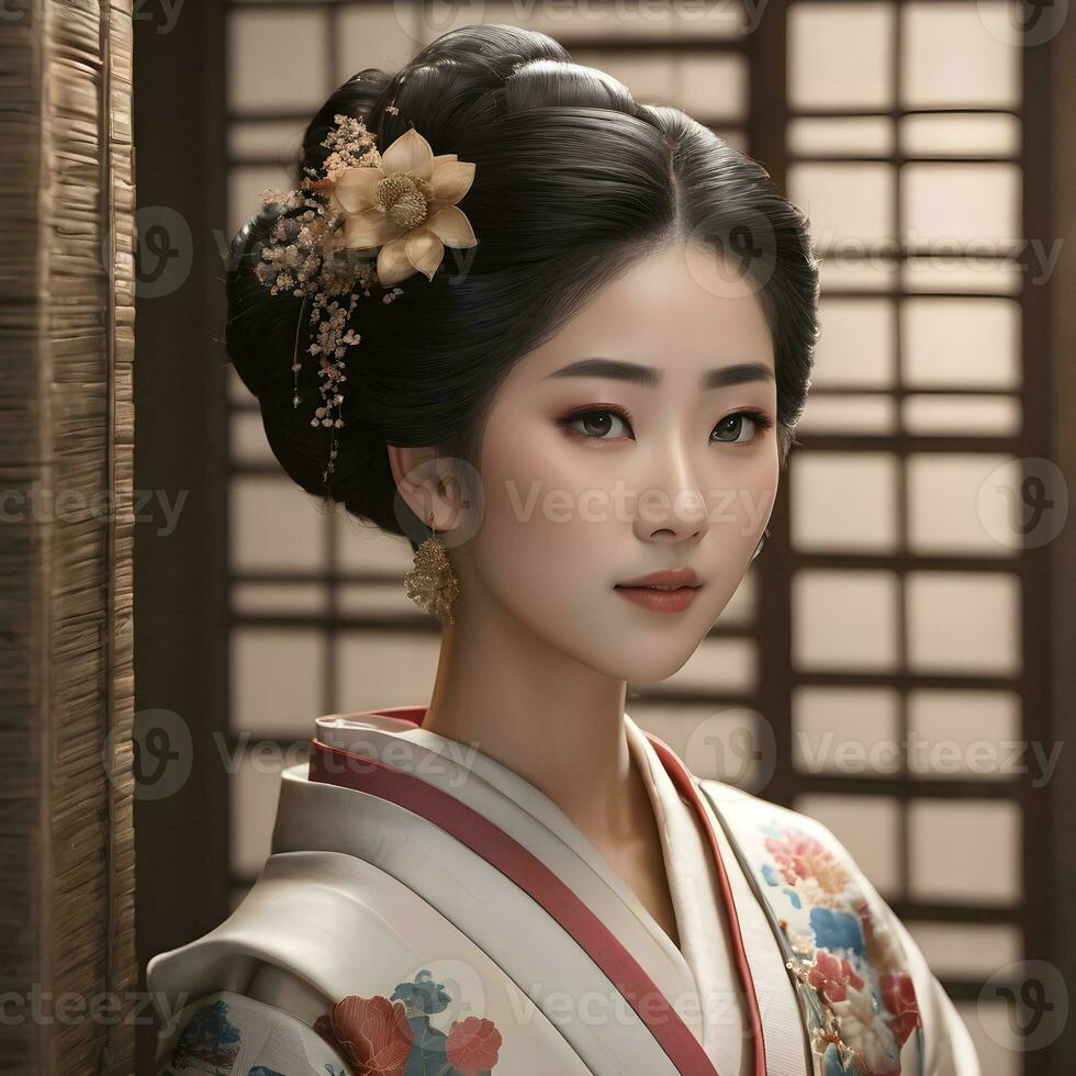 AI generated Vintage Japan Girl Background Very Cool photo