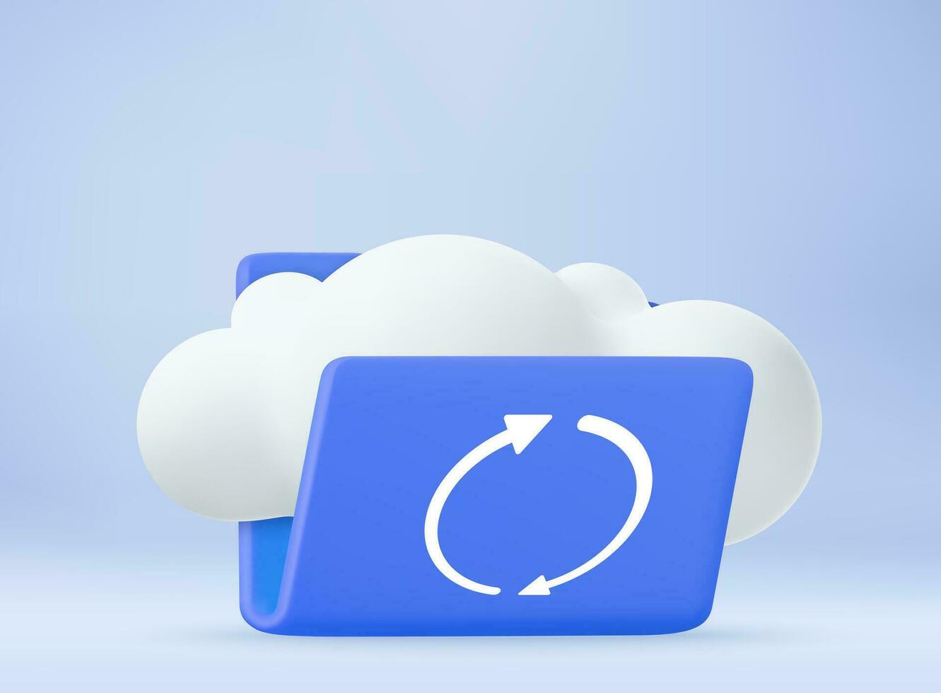 3d Cloud storage icon. Digital file organization service or app with data transfering. 3d rendering. Vector illustration