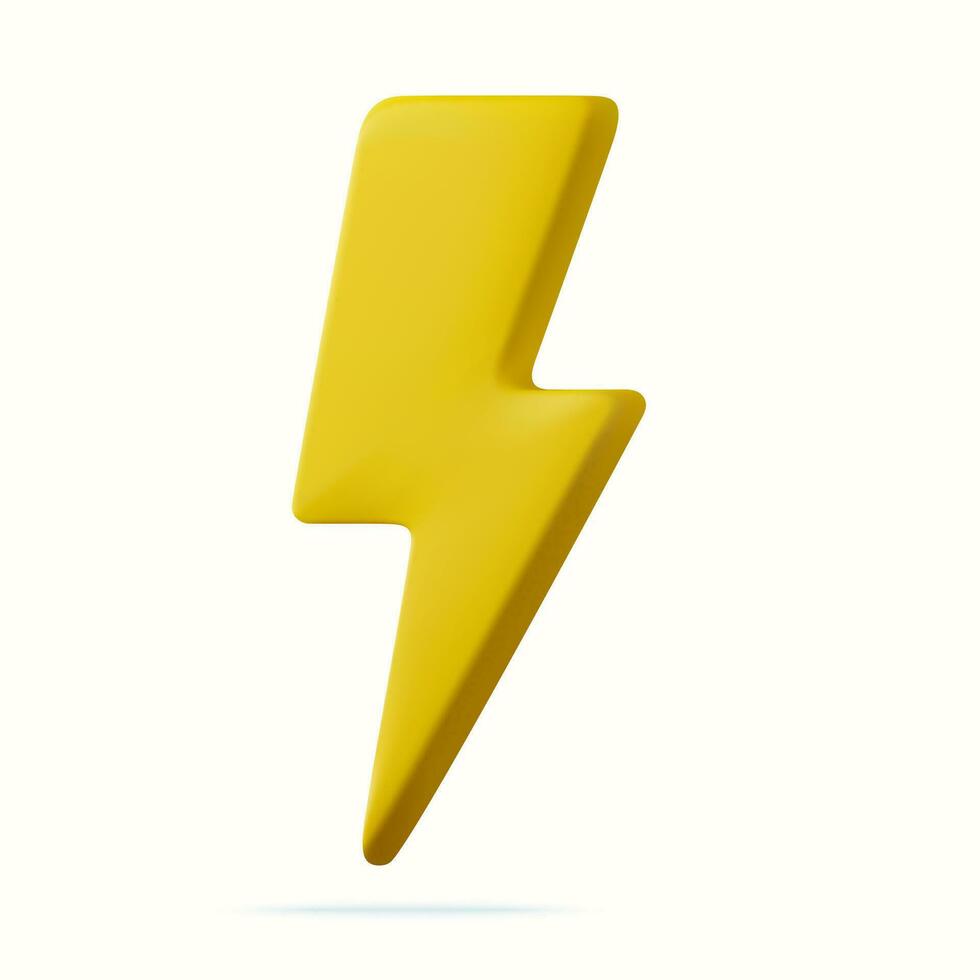 3d Yellow thunder and bolt lighting flash. Yellow charger symbol for various devices. Minimalistic electrical discharge. 3d rendering. Vector illustration