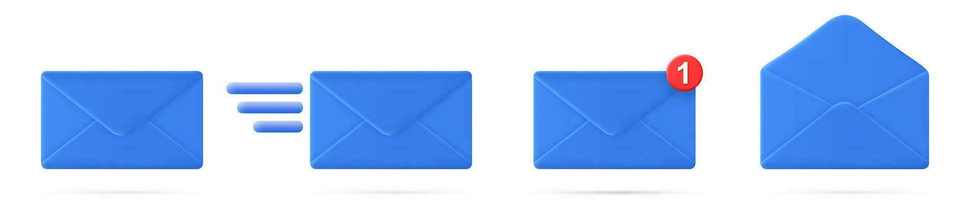 conjunto 3d cerrado correo sobre icono con marcador nuevo mensaje aislado en blanco antecedentes. hacer correo electrónico notificación con letras, cheque marca. vector ilustración