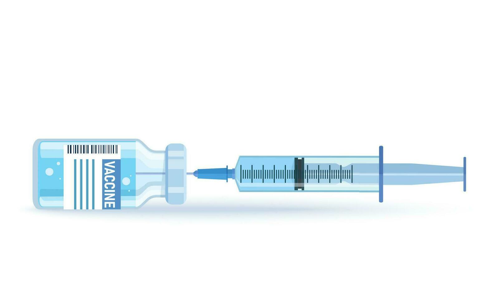 Bottle and syringe with blue vaccine injection from covid-19 virus. Covid-19 Coronavirus concept. Syringe for injection and vaccine bottles isolated icon. Vector illustration in a flat style