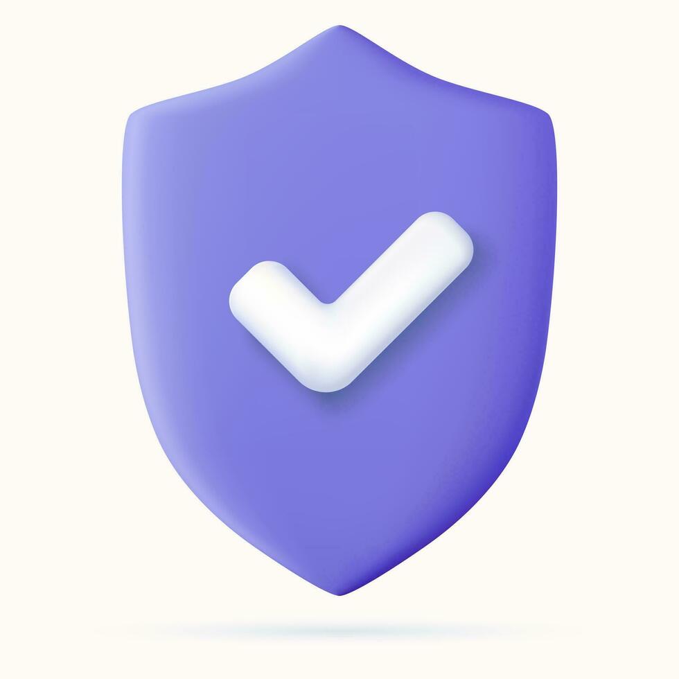 3d Shield protected icon with check. Security, guaranteed icon. Vector illustration