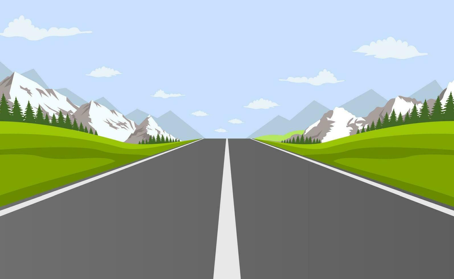 autopista conducir con hermosa paisaje. viaje la carretera coche vista. vector ilustración en plano diseño