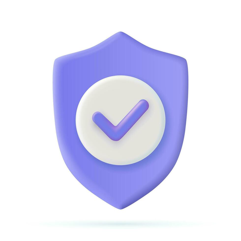 3d Shield protected icon with check. Security, guaranteed icon. Vector illustration