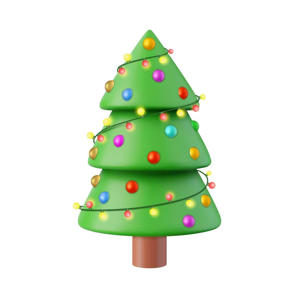 3d Christmas sparkling bright tree vector