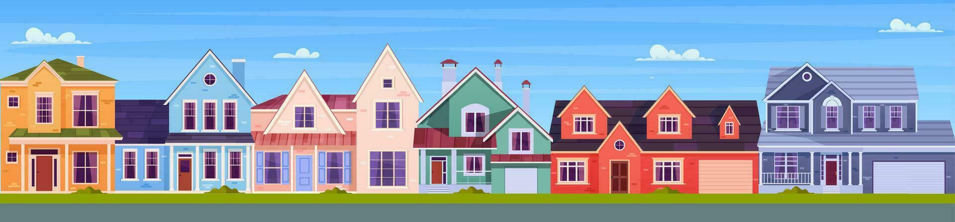 Modern cottage house set. Cottage Real Estates Cute Town Concept. Vector illustration in flat style