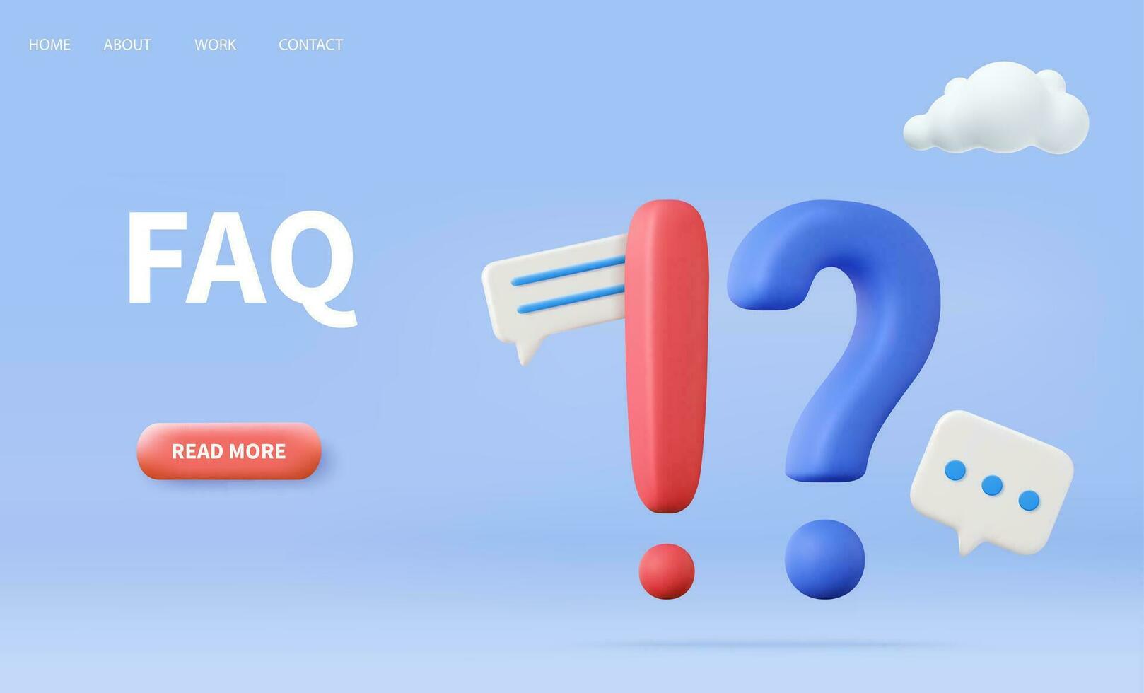 3d Exclamations and Question Marks. FAQ concept. Ask Questions and receive Answers. Online Support center. Frequently Asked Questions. 3d rendering. Vector illustration