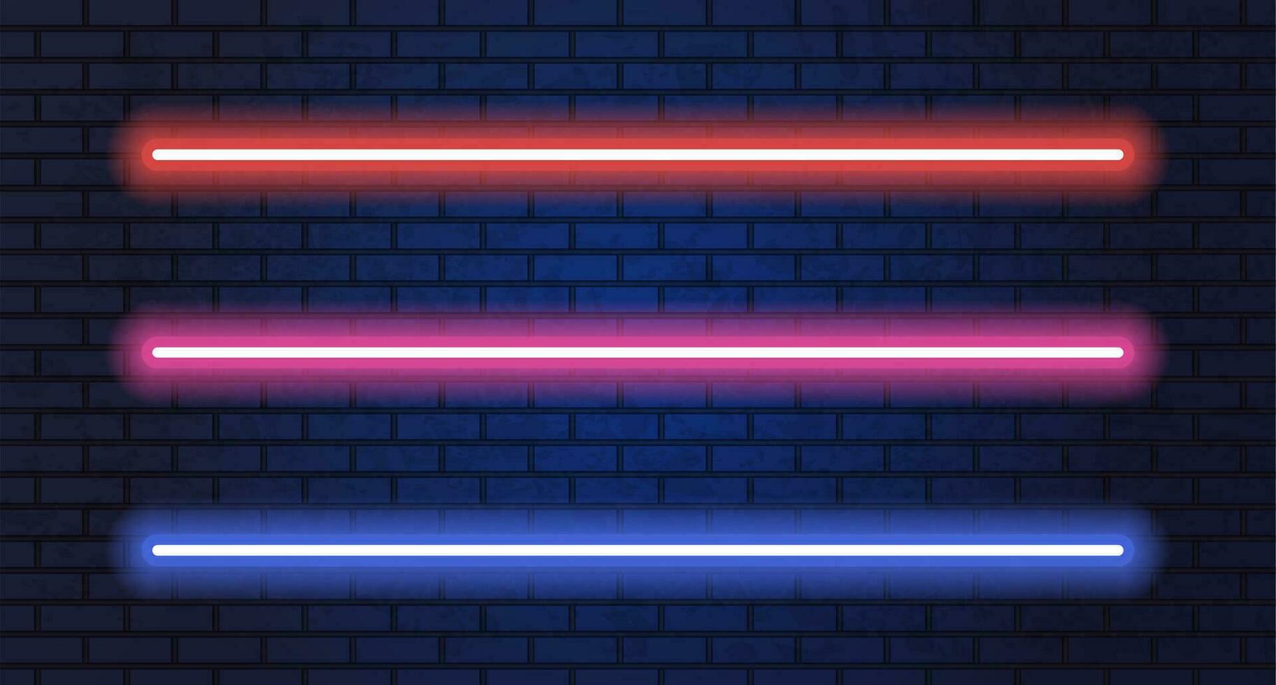 Neon blue, red, pink glowing lines or light swords. neon tubes for decoration and covering on the wall background. Vector illustration.