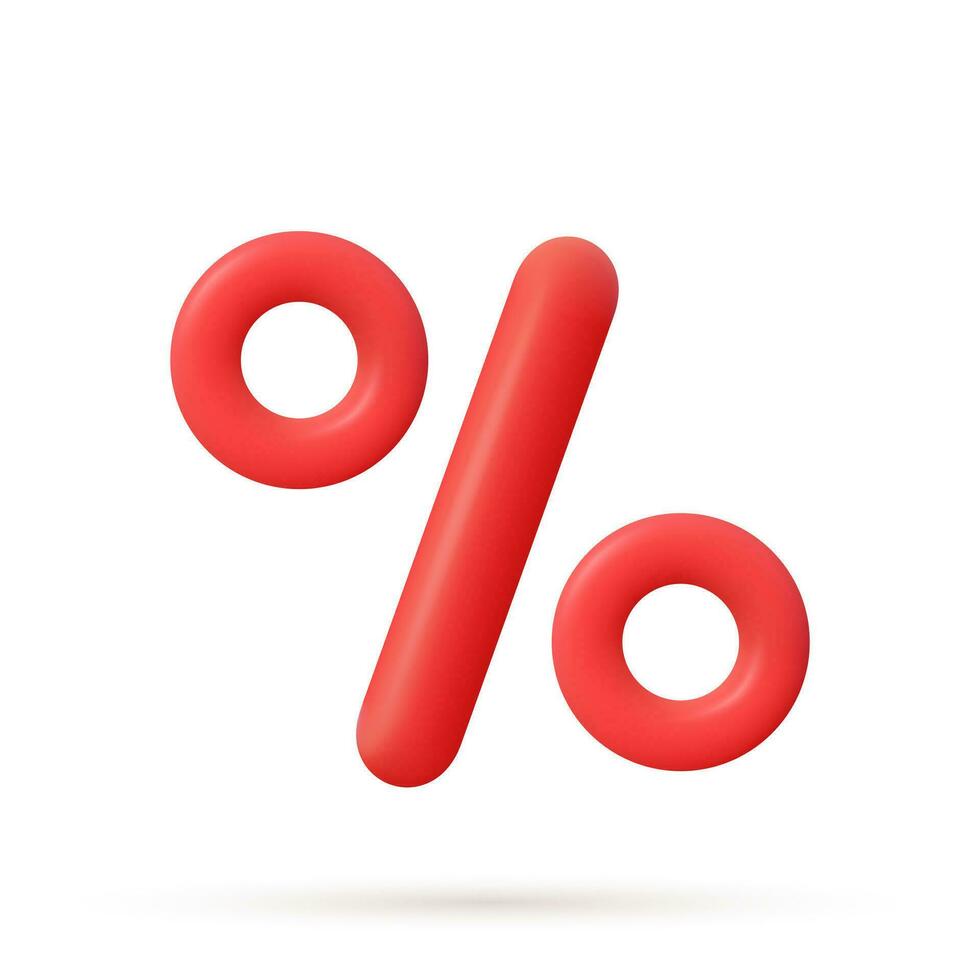 3D rendering Red Percent Sign icon element. Percentage, discount, sale, promotion concept. Vector illustration