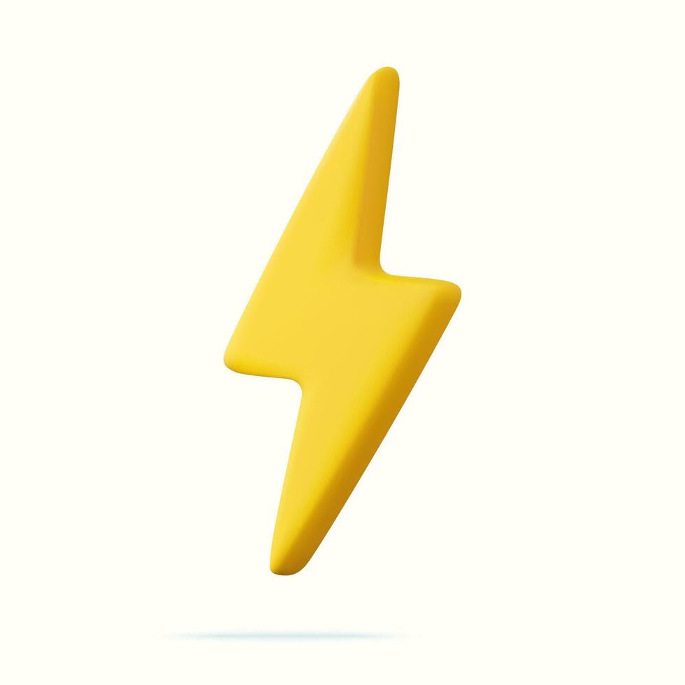 3d Yellow thunder and bolt lighting flash. Yellow charger symbol for various devices. Minimalistic electrical discharge. 3d rendering. Vector illustration