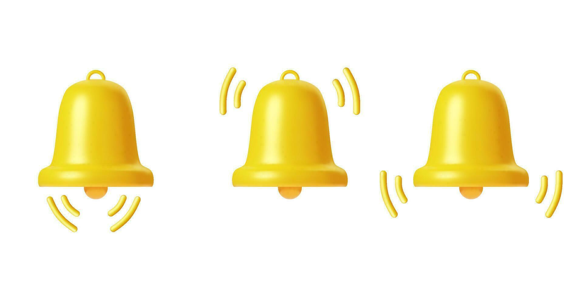 3d hacer amarillo campana notificaciones conjunto de campanas icono. El sonar campanilla íconos para social medios de comunicación recordatorio y alerta. vector ilustración.