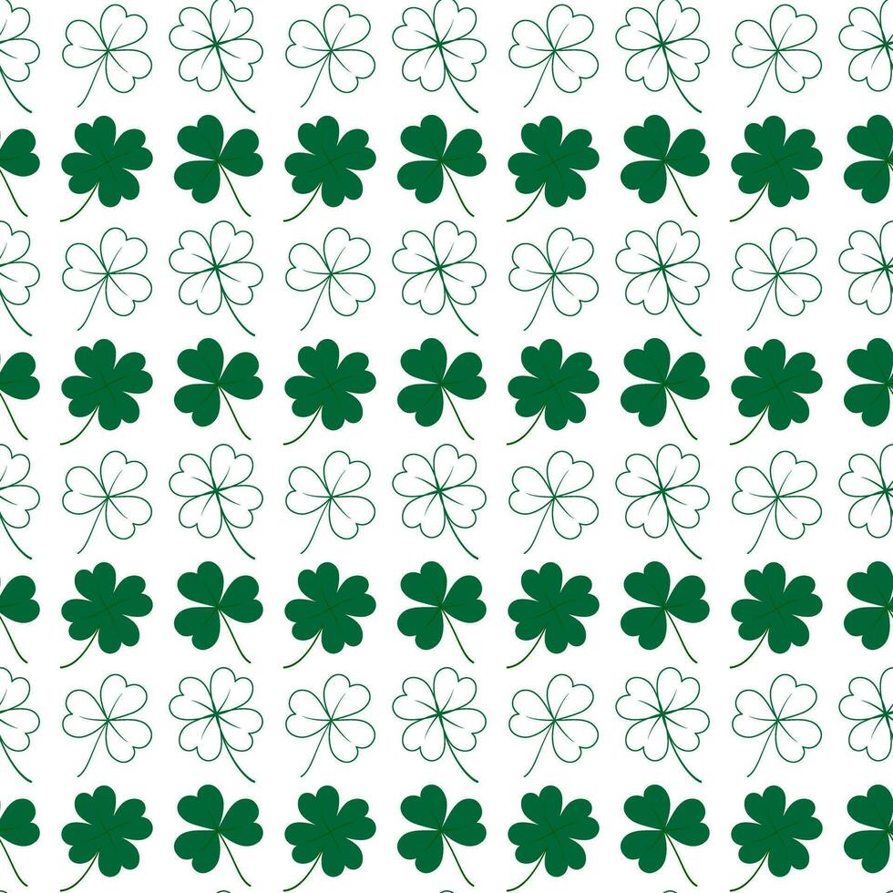 Seamless pattern of tree and four leaf clover. Outline and color drawn design concept for many uses vector