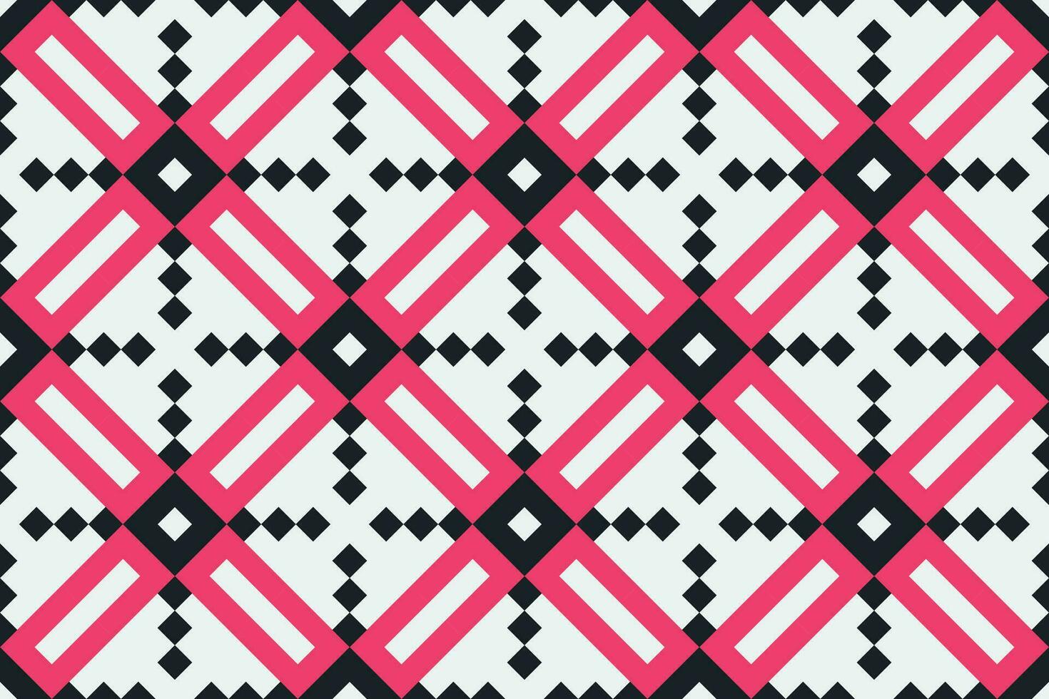 Vector geometric seamless pattern. Abstract graphic background with squares, lines, grid. Simple geo texture. pink, black and white color. Ethnic style ornament. Repeat vintage design for decor, print
