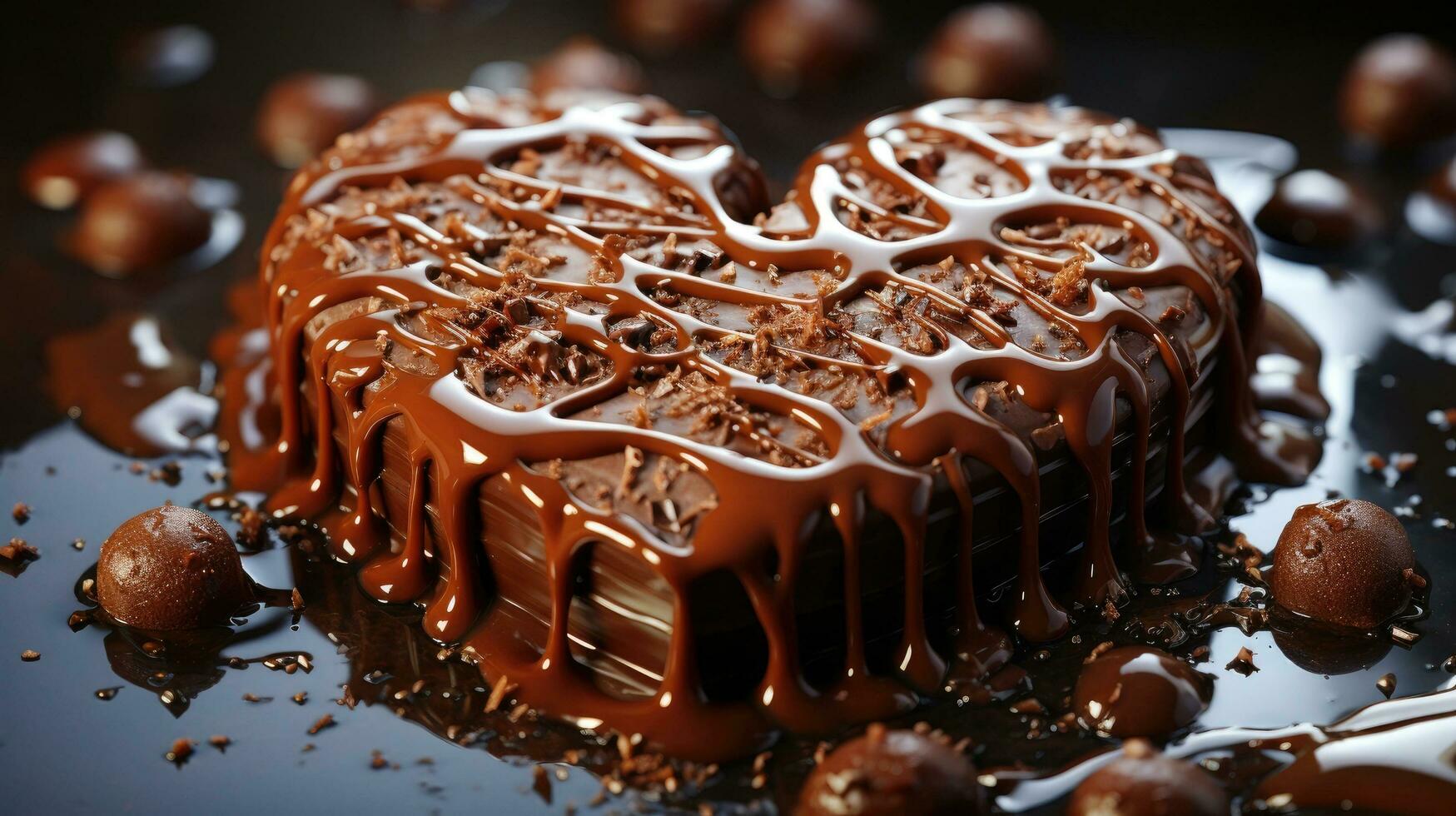 AI generated Delicious sweet beautiful chocolate cake dessert in the shape of a heart gift for Valentine's Day photo