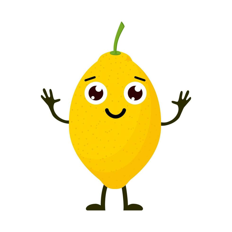 lemon character, cute character for your design. Beautiful cartoon lemon isolated on white background. Vector illustration in flat style