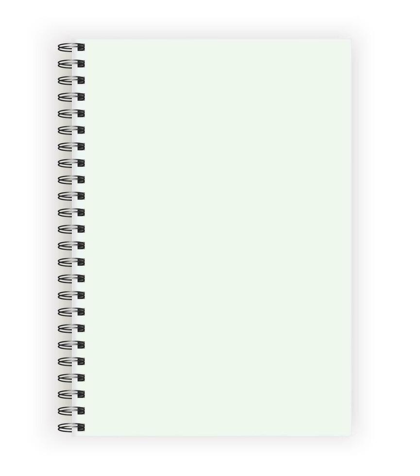 Realistic spiral notebook mockup, copybook blank cover. Clear notebook front page or clean page with shadow. vector illustration.