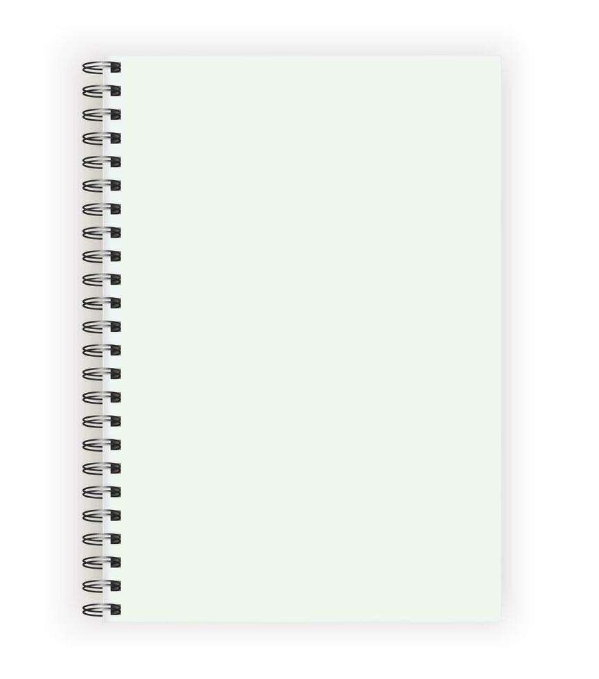 Realistic spiral notebook mockup, copybook blank cover. Clear notebook front page or clean page with shadow. vector illustration.