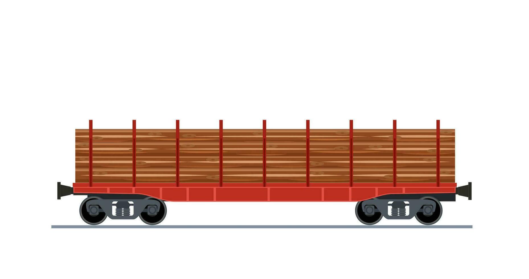 Freight train wagon isolated on white background icon. Loaded Cargo Train Wagon, Industrial Railroad Transportation. Vector illustration in flat style