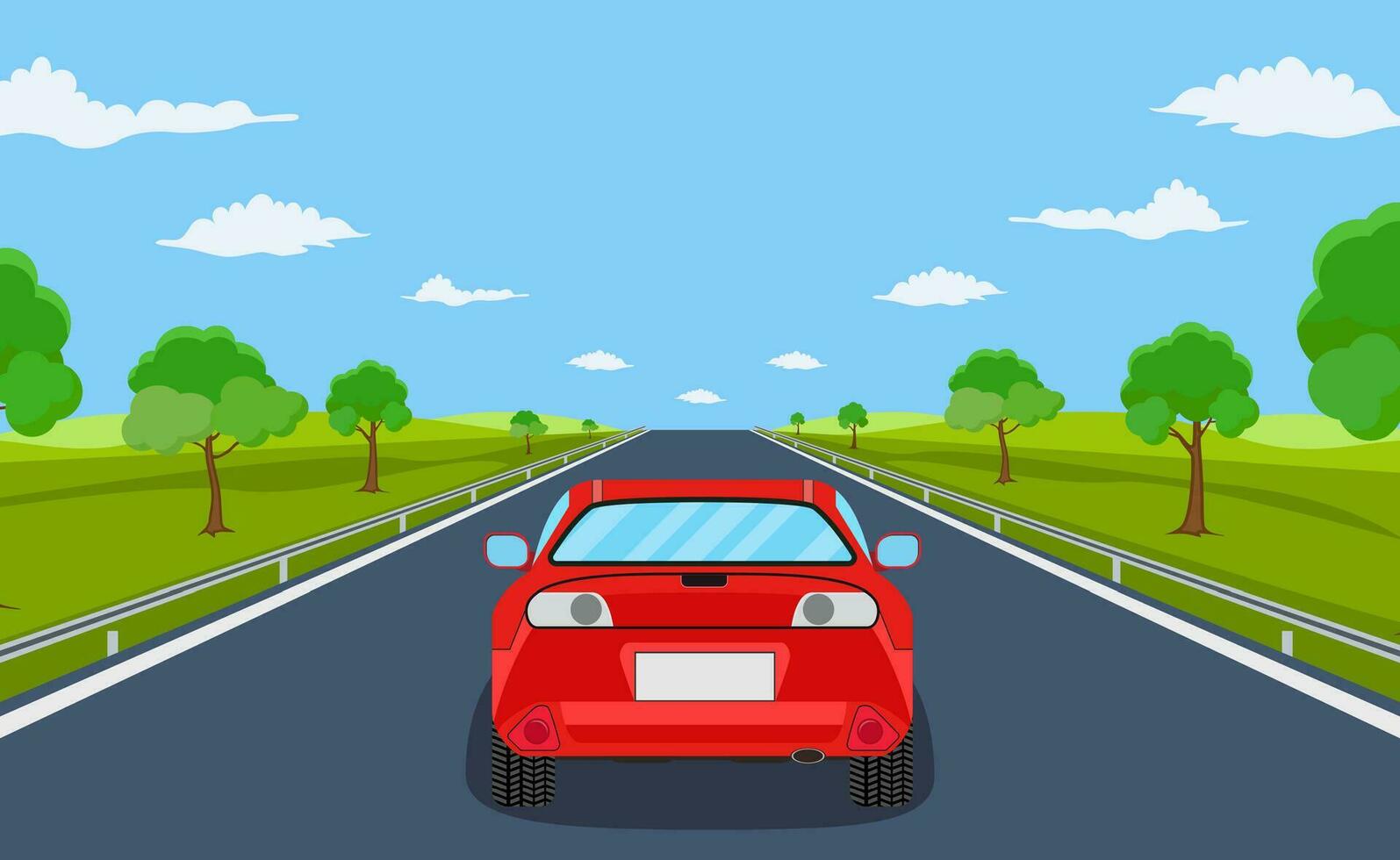 highway drive with beautiful landscape. Travel road car view. Road with car. highway with panoramic views vector illustration in flat design