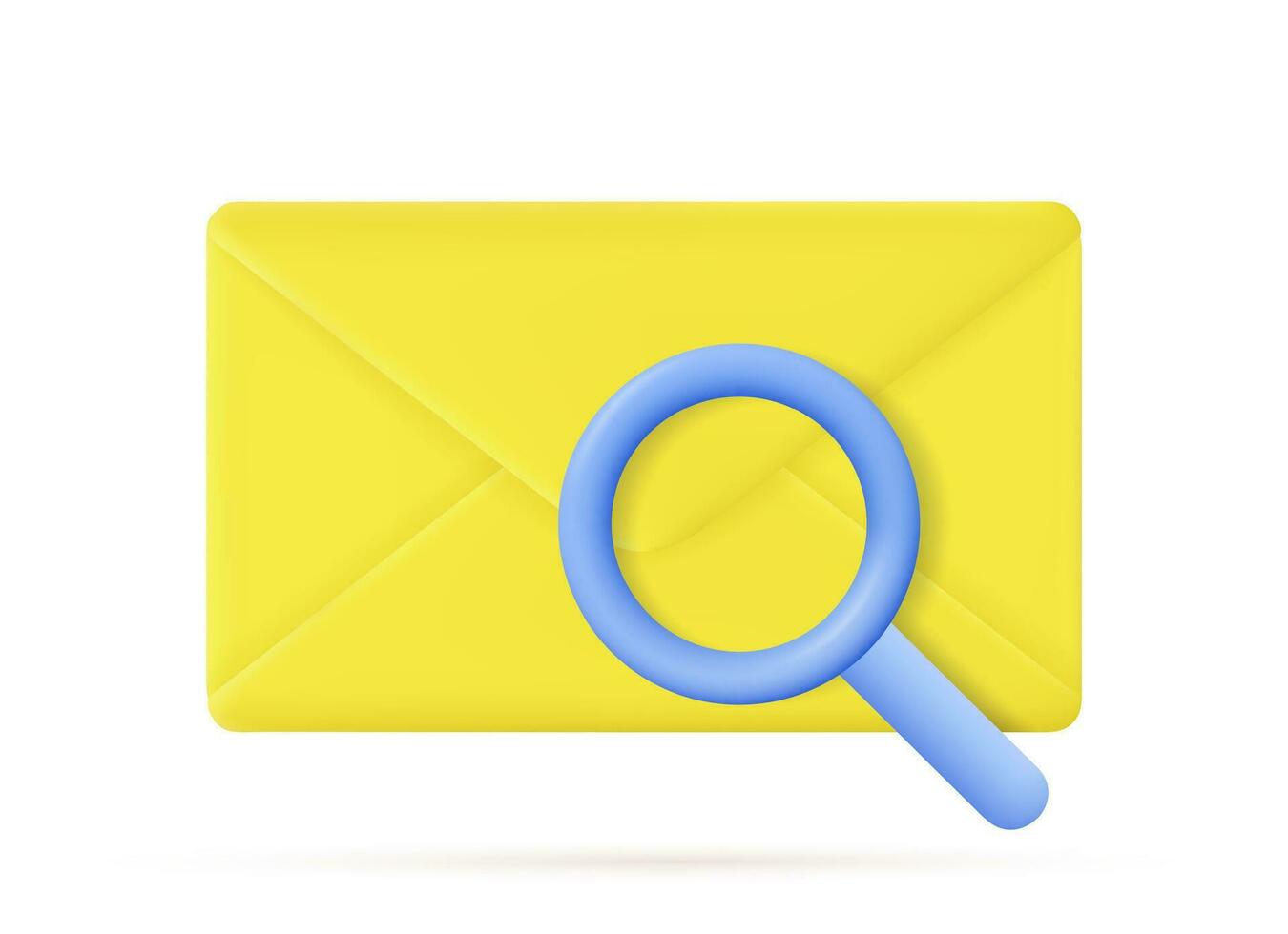 3d envelope render. Concept search icon. 3D mail envelope with magnifying glass isolated on white background. vector