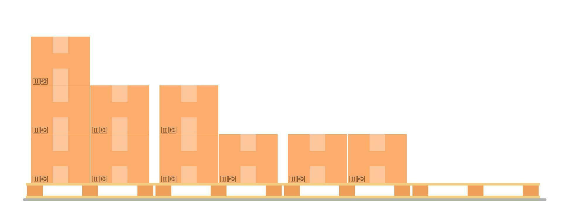 cartulina cajas en un madera paleta. diferente cajas en almacén apilar frente vista. cajas en de madera paleta vector ilustración. embalaje carga. entrega servicio. caja de cartón entrega embalaje caja