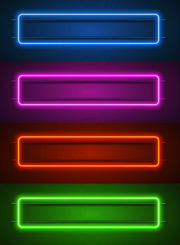 rounded rectangular neon frames . Set color. template design element in retro style. Vector illustration